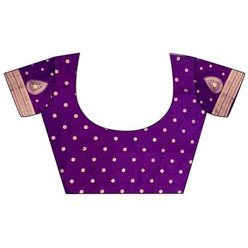 motifs zari weaving purple soft silk blend banarasi saree 4