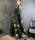 motifs zari weaving bottle green soft silk banarasi saree
