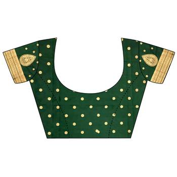 motifs zari weaving bottle green soft silk blend banarasi saree 4