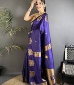 motifs zari weaving violet soft silk banarasi saree
