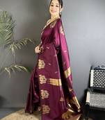 motifs zari weaving magenta soft silk banarasi saree