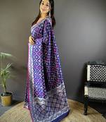 jacquard woven pattern blue lichi soft silk banarasi saree