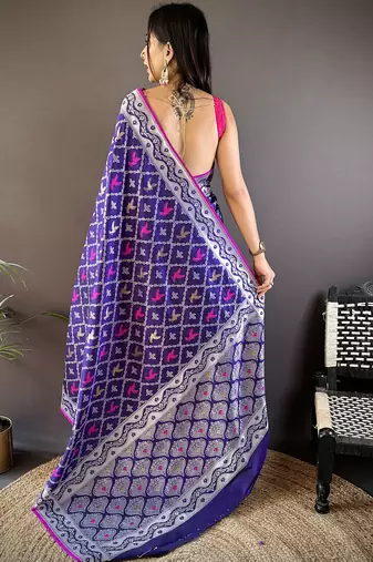 jacquard woven pattern blue lichi soft silk banarasi saree