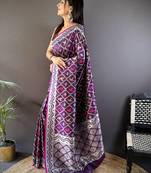 jacquard woven pattern purple lichi soft silk banarasi saree