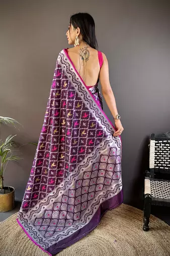 jacquard woven pattern purple lichi soft silk banarasi saree