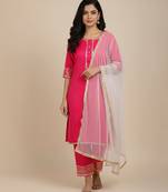 pink embroidered cotton kurta pant set with dupatta