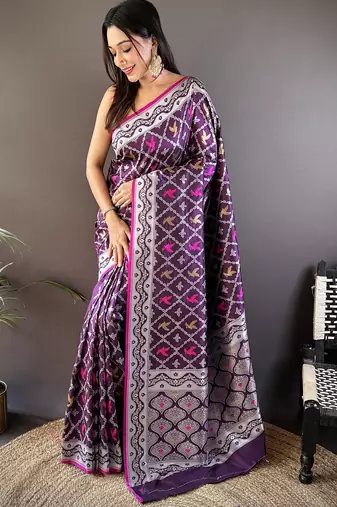 jacquard woven pattern purple lichi soft silk banarasi saree