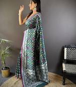 jacquard woven pattern dark green lichi soft silk banarasi saree