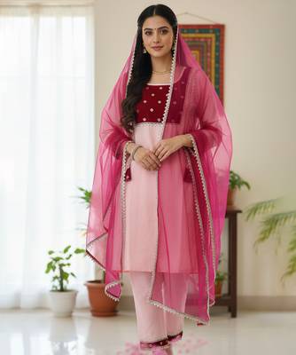 pink cotton woemsn kurta set with embroidered work 1