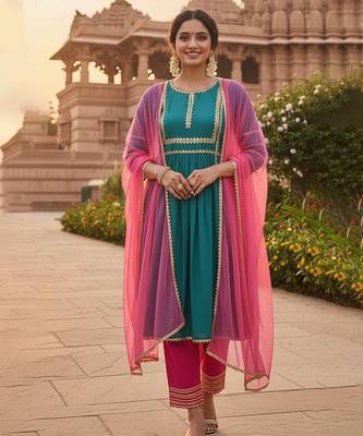 blue cotton kurta set with embroidered work 1