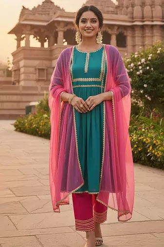 blue cotton kurta set with embroidered work
