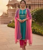 blue cotton kurta set with embroidered work