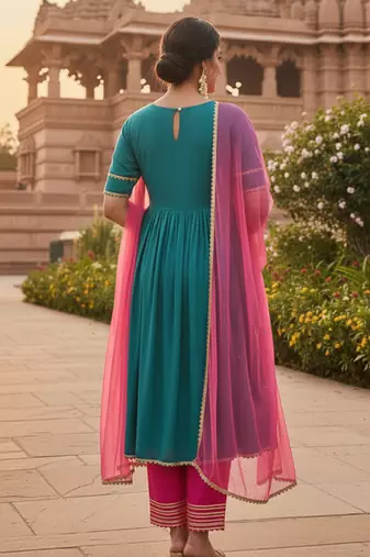 blue cotton kurta set with embroidered work