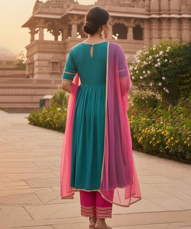 blue cotton kurta set with embroidered work