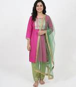 pink cotton kurti set with embroidered work