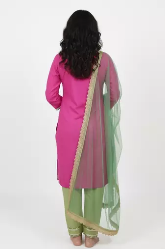 pink cotton kurti set with embroidered work