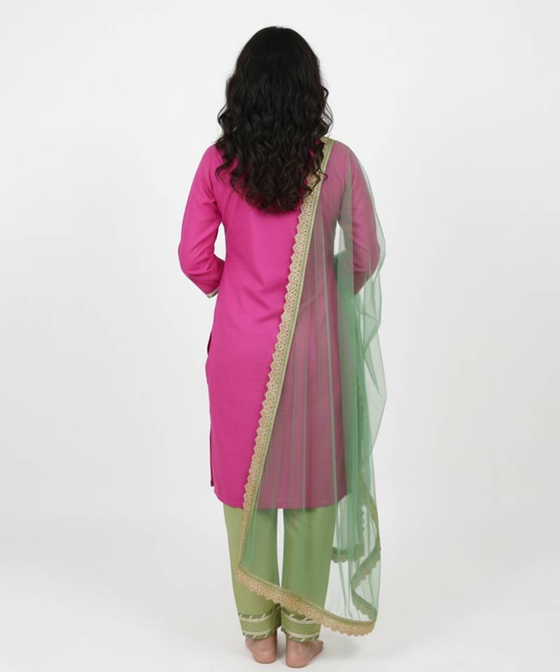 pink cotton kurti set with embroidered work