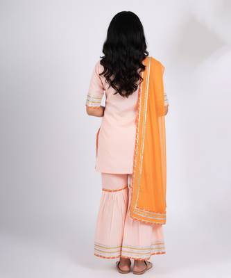 peach cotton sharara set with embroidered work 2
