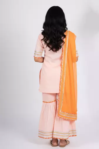 peach cotton sharara set with embroidered work