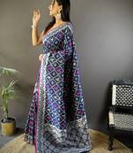 jacquard woven pattern royal blue lichi soft silk banarasi saree