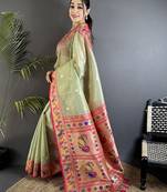 zari weaving pista green tissue paithani saree