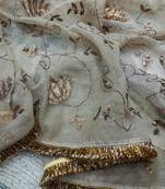 Beige Color Beads And Sequins Embroidery Work Rose Gold Silk Blend Saree