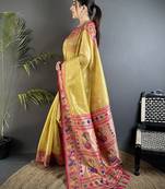 zari weaving golden yellow tissue paithani saree