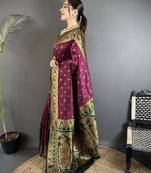 intricate motifs wine soft silk banarasi saree