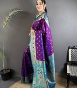 intricate motifs purple  soft silk banarasi saree