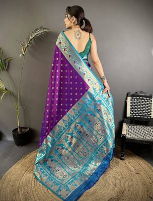 intricate motifs purple  soft silk blend banarasi saree 2