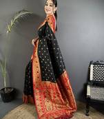 intricate motifs black soft silk banarasi saree