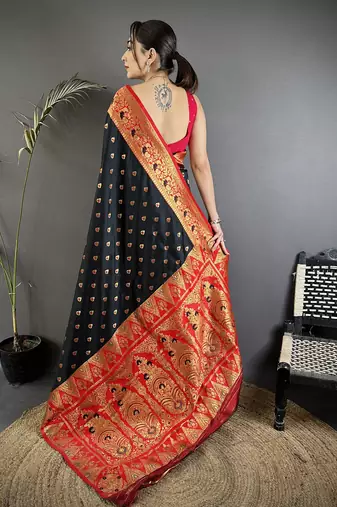 intricate motifs black soft silk banarasi saree