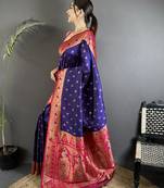 intricate motifs royal blue soft silk banarasi saree