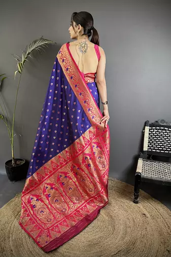 intricate motifs royal blue soft silk banarasi saree