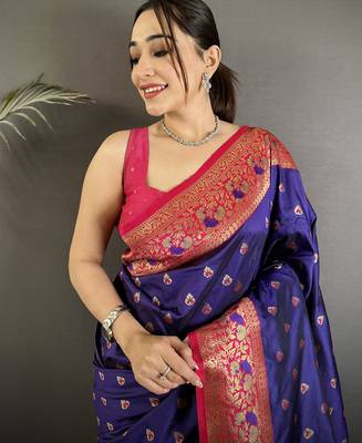intricate motifs royal blue soft silk blend banarasi saree 3