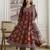 Maroon Pure Cotton Ajrakh Block Print Paper Mirror Work Anarkali Kurta Pant with Dupatta Set