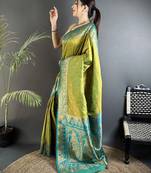 intricate motifs pista green soft silk banarasi saree