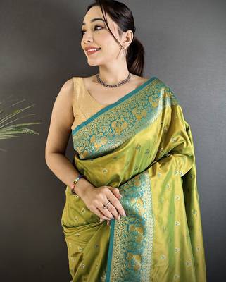 intricate motifs pista green soft silk blend banarasi saree 3