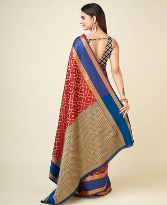 woven design red lichi silk blend kanchipuram sarees saree 1