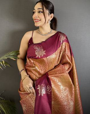 intricate zari weaving wine soft silk blend blend dharmavaram saree 3