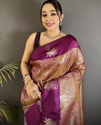 intricate zari weaving wine soft silk blend blend dharmavaram saree 3
