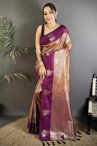 intricate  zari weaving wine soft silk blend dharmavaram saree