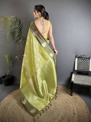intricate zari weaving dusty green soft silk blend blend dharmavaram saree 2