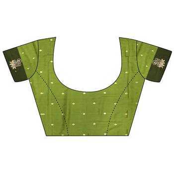 intricate zari weaving dusty green soft silk blend blend dharmavaram saree 4