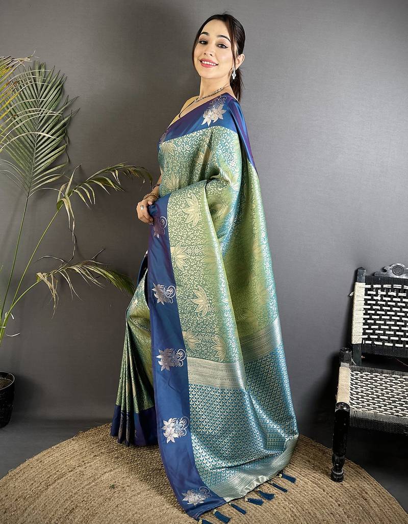 intricate zari weaving pista green soft silk blend dharmavaram saree