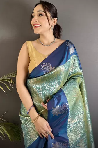 intricate  zari weaving pista green soft silk blend dharmavaram saree