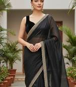 Black Color Sequins With Jari Dori Embroidery Work Twill Net Saree