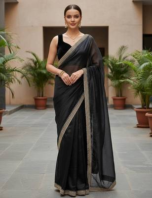 Black Color Sequins With Jari Dori Embroidery Work Twill Net Saree 2