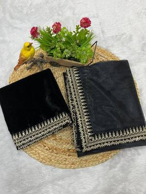 Black Color Sequins With Jari Dori Embroidery Work Twill Net Saree 5