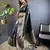 striped with floral motifs navy blue soft silk blend leheriya saree